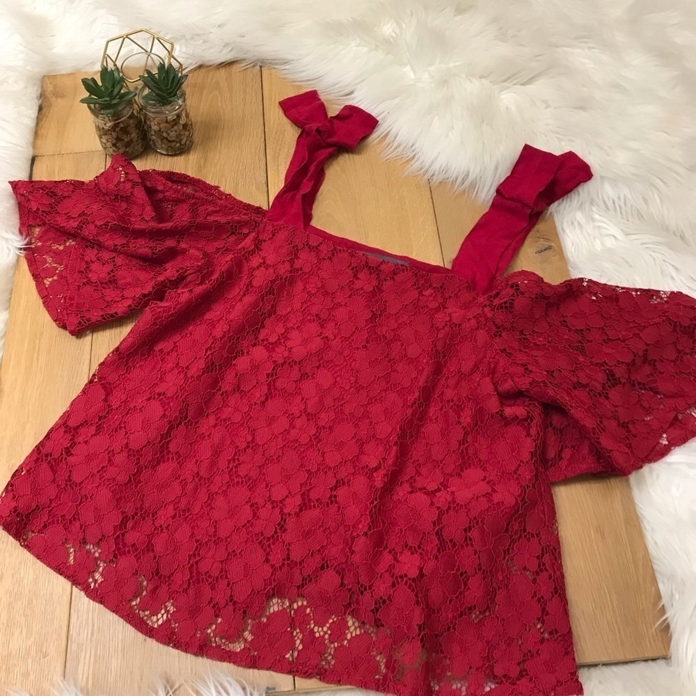 Anthropologie Sunday in Brooklyn Red Lace Top NWT